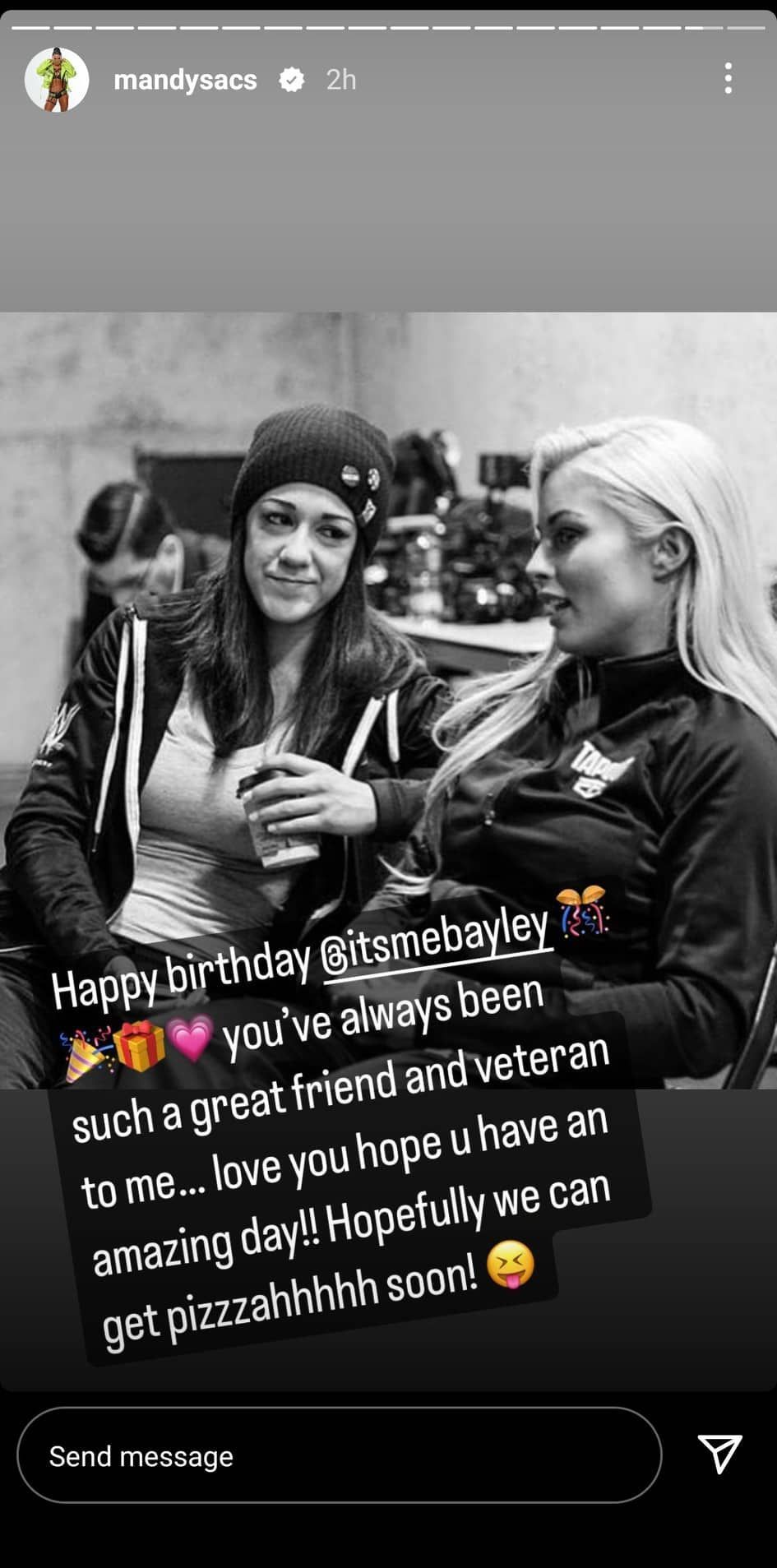 Mandy's birthday message for Bayley