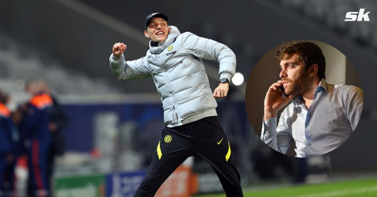 Thomas Tuchel reacts during a match; [inset] Fabrizio Romano.