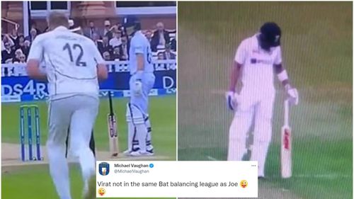 Michael Vaughan reacted to Kohli trying to balance his bat like Root. (P.C.:Twitter)