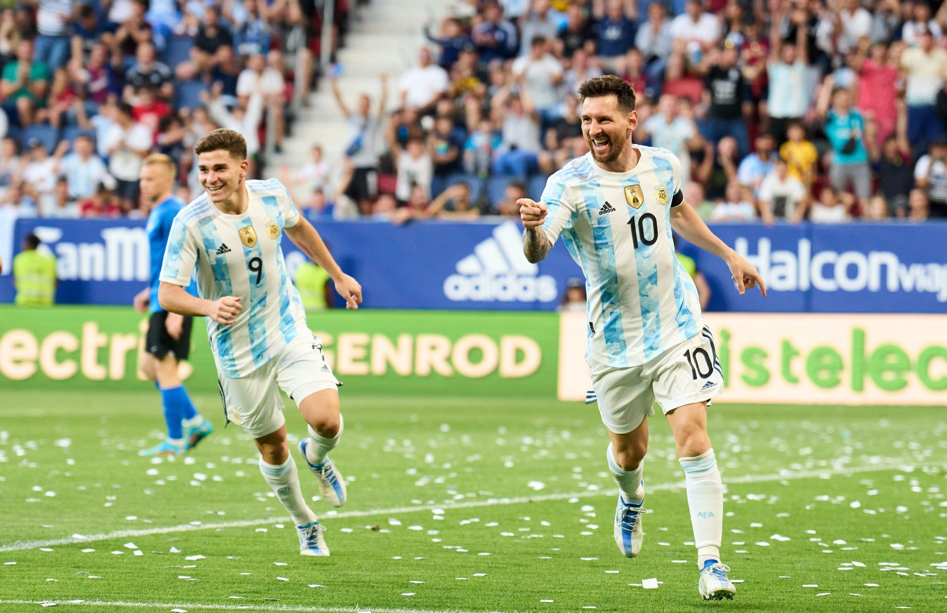 Lionel Messi (right) put in a five-star performance against Estonia.