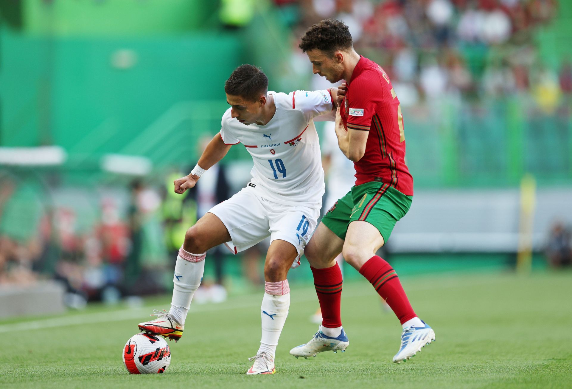 Diogo Jota (right) endured a largely quiet night for Portugal during their match against the Czech Republic.