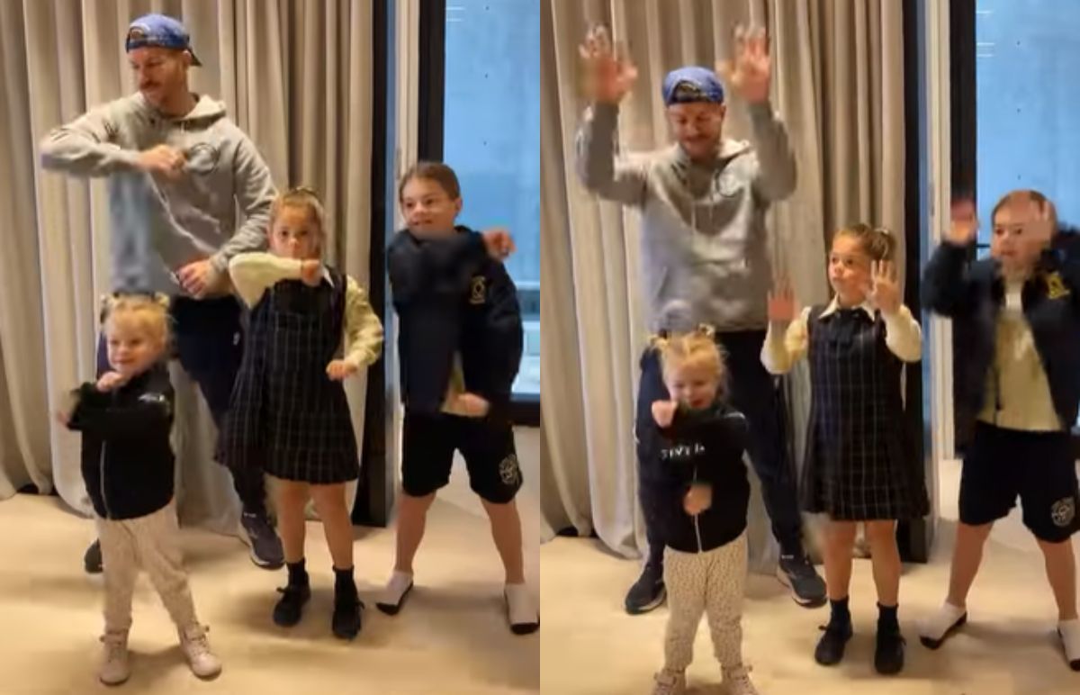 David Warner dancing with his kids in his latest Instagram post.