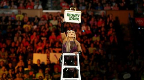 Natalya in a Money in the Bank ladder match