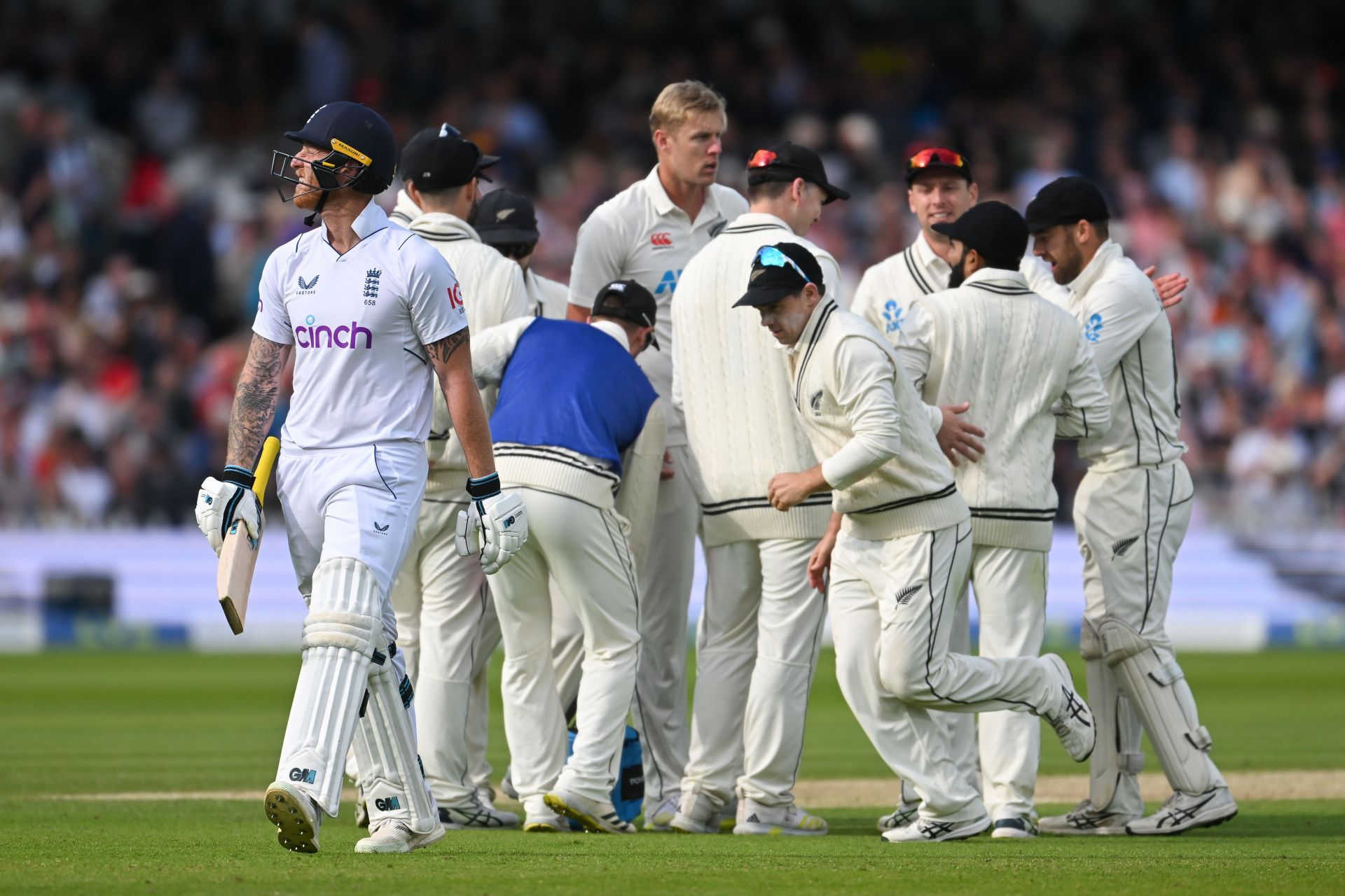New Zealand celebrate Ben Stokes&#039; wicket. (Credits: Getty)