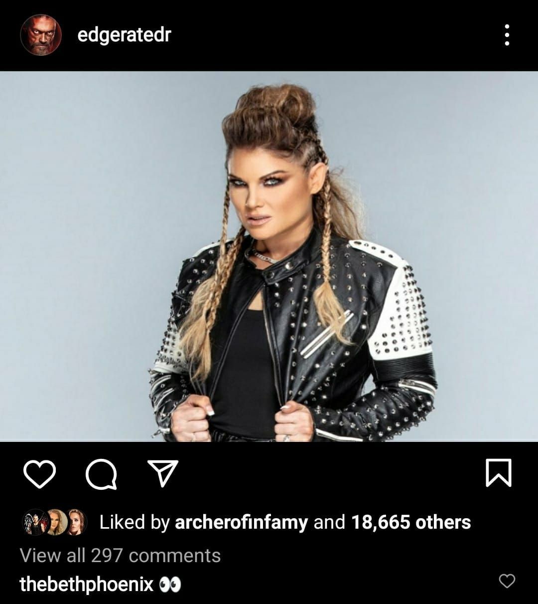 Beth Phoenix reacts to the Rated-R Superstar's post