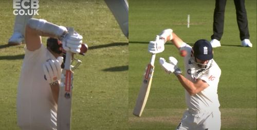 James Anderson trying to evade a short ball from Jasprit Bumrah during the 2021 Lord’s Test. Pic: ECB