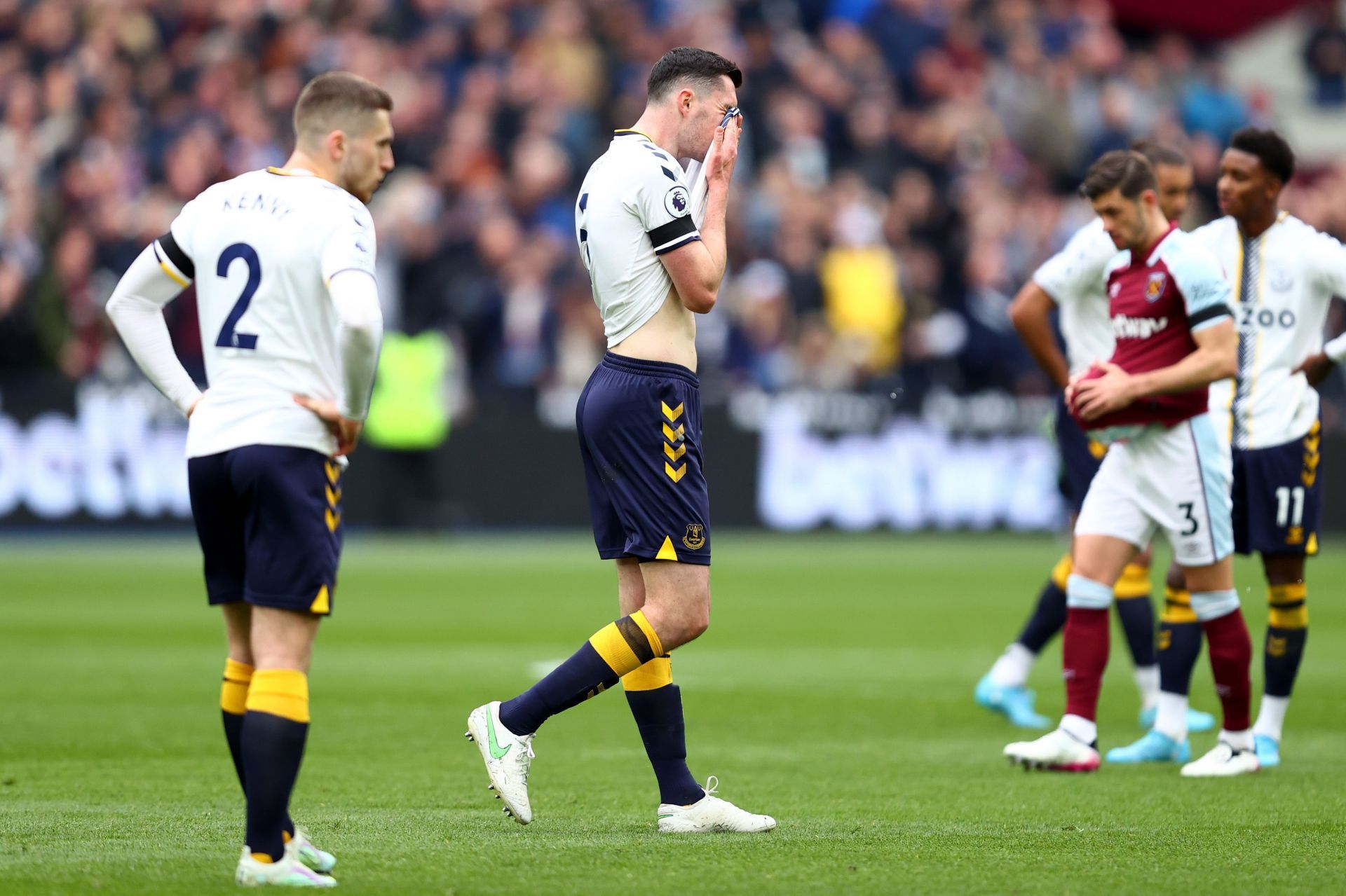 Michael Keane after getting sent off against Westham.
