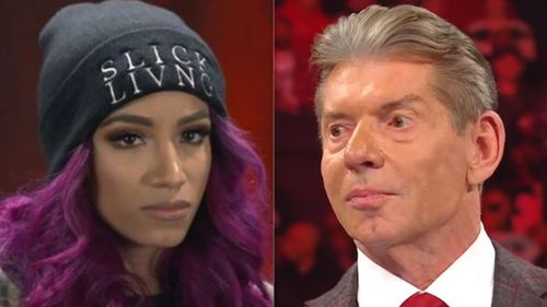 Sasha Banks (left) and Vince McMahon (right)