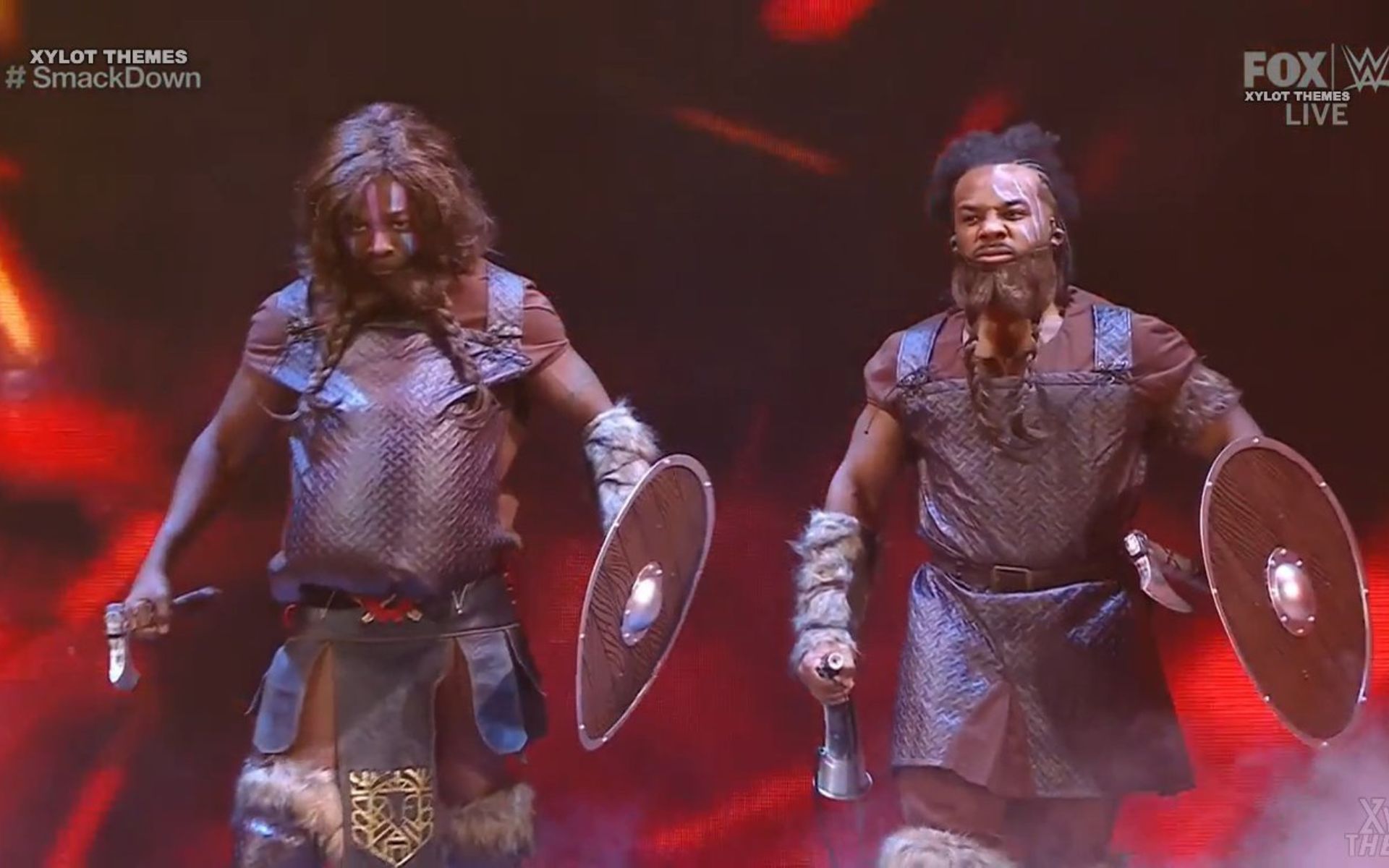 WWE Superstars The New Day dressed up as The Viking Raiders