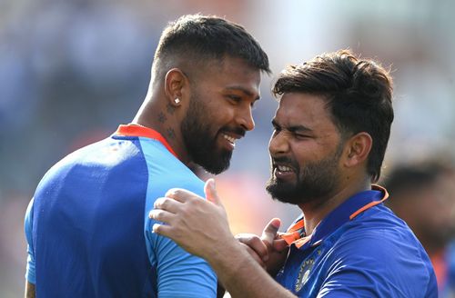 Hardik Pandya (L) and Rishabh Pant were all smiles after India's series win. (P.C.:Getty)