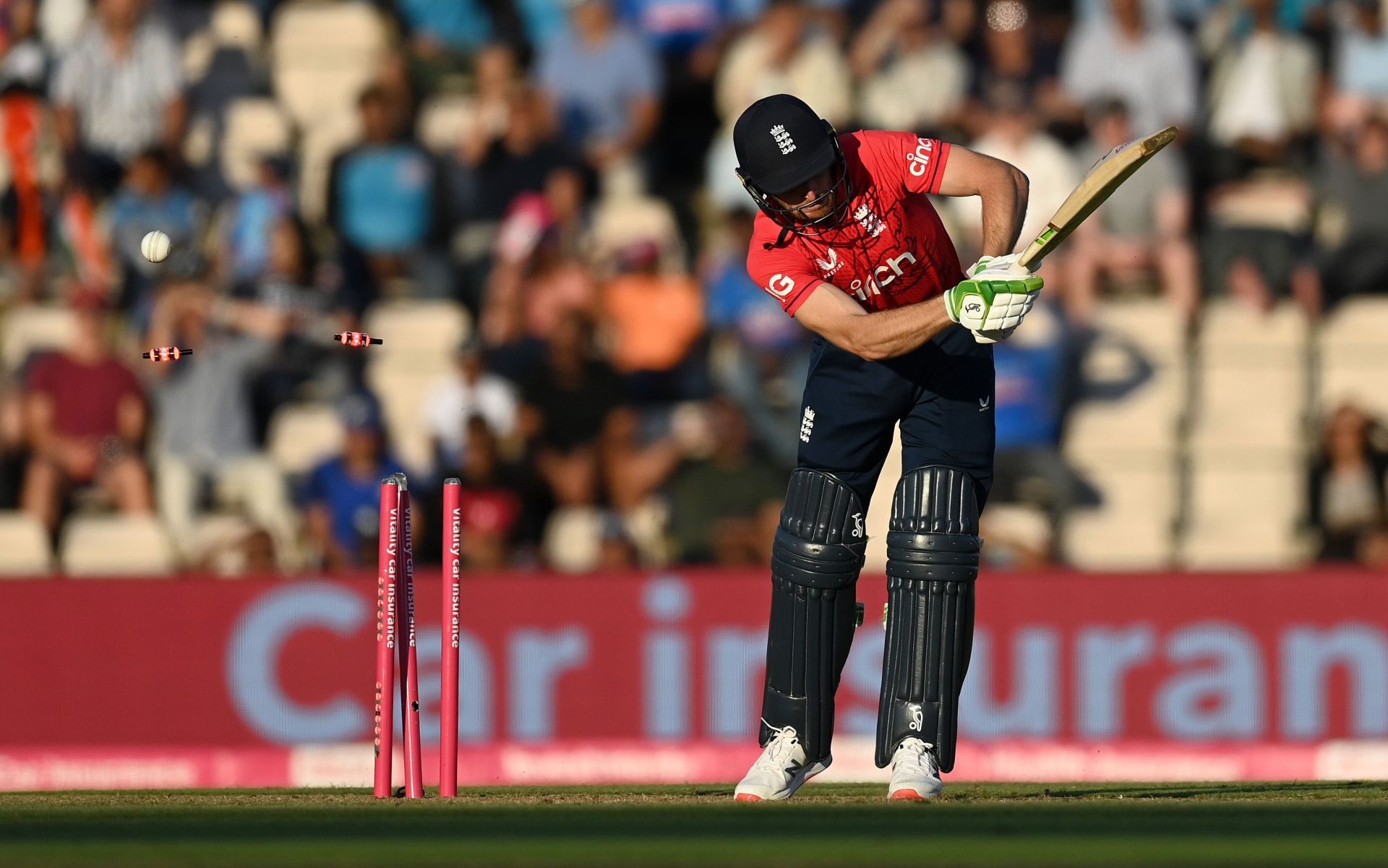 Jos Buttler was castled for a duck in the first T20I
