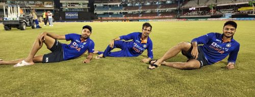 (LtoR) Avesh Khan, Yuzvendra Chahal and Axar Patel. Pic: BCCI