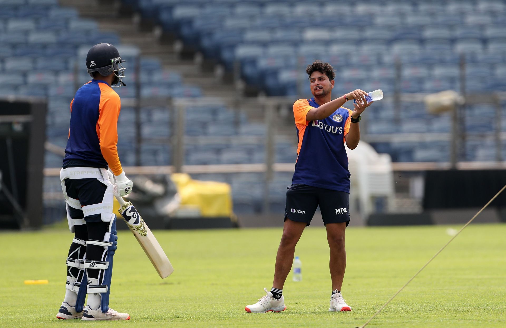 Kuldeep Yadav (right) during a nets session. Pic: Getty Images
