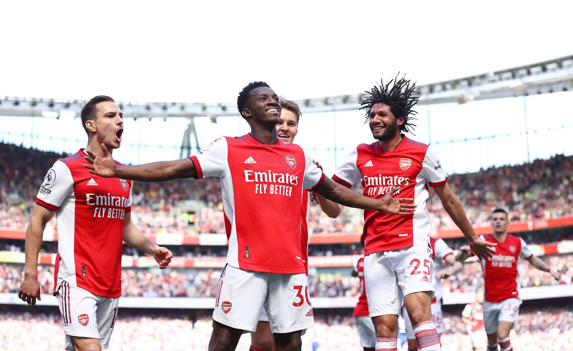 Arsenal celebrating v Leeds United