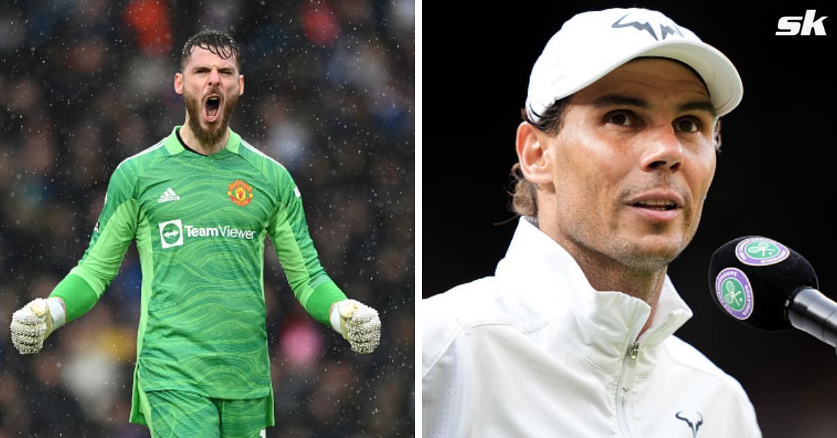 Manchester United goalkeeper David de Gea (L) on Rafael Nadal&#039;s (R) Wimbledon quarter-final win