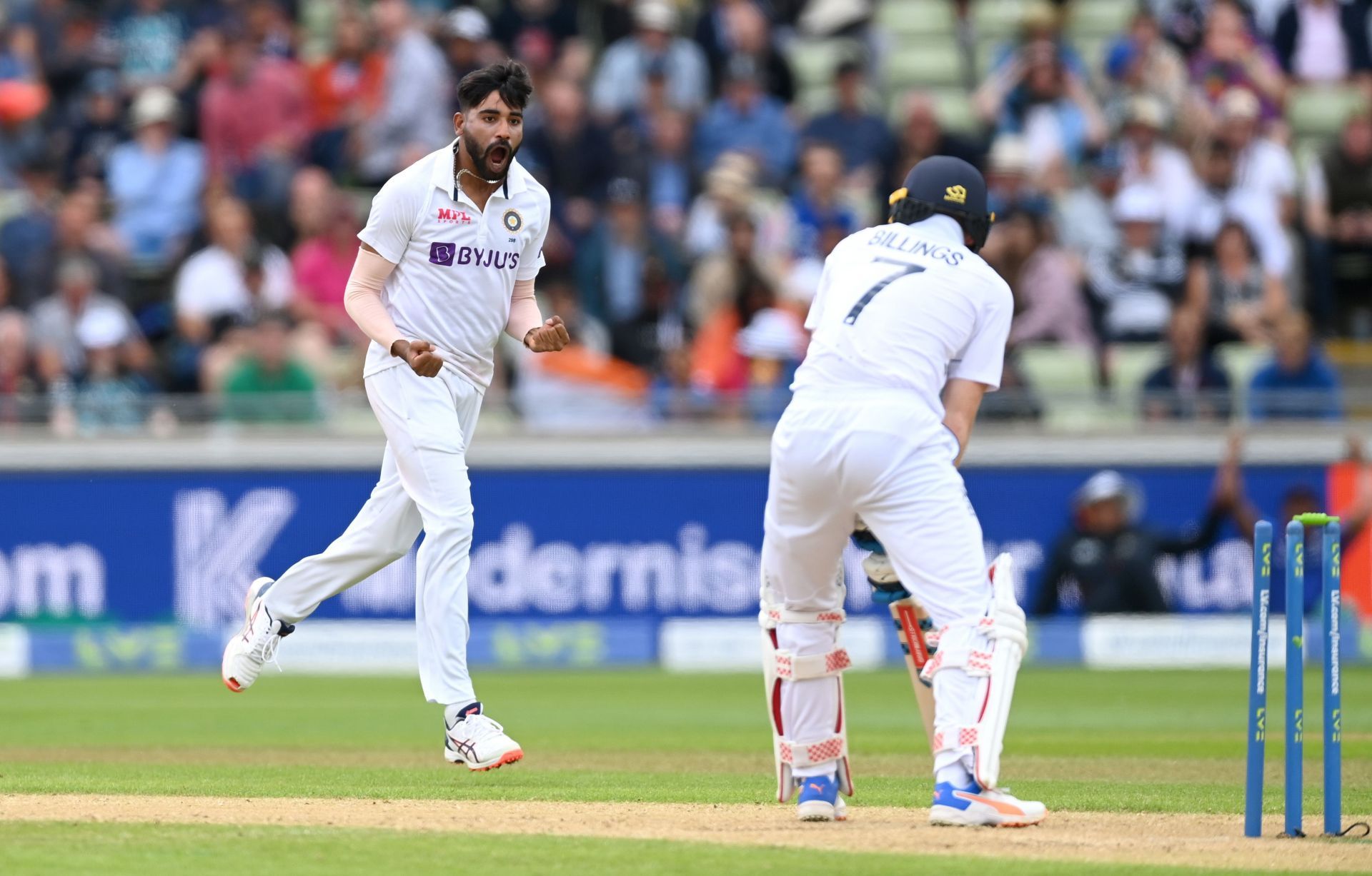 Mohammed Siraj celebrates dismissing Sam Billings. Pic: Getty Images