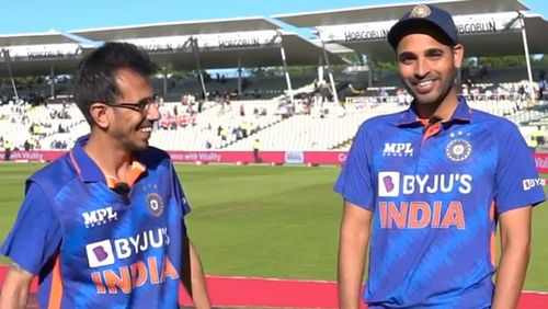 Yuzvendra Chahal (L) and Bhuvneshwar Kumar.