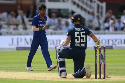 Yuzvendra Chahal celebrates after trapping Ben Stokes lbw. Pic: Getty Images