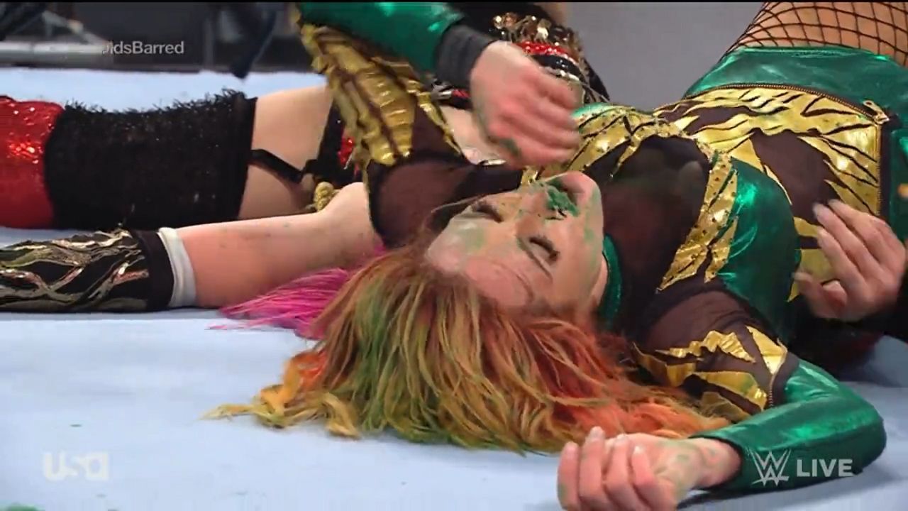 Asuka and Becky Lynch check on each other following the latter&#039;s victory on RAW