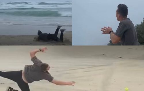 Marnus Labuschagne takes high catches at a beach. (Pics: Instagram)