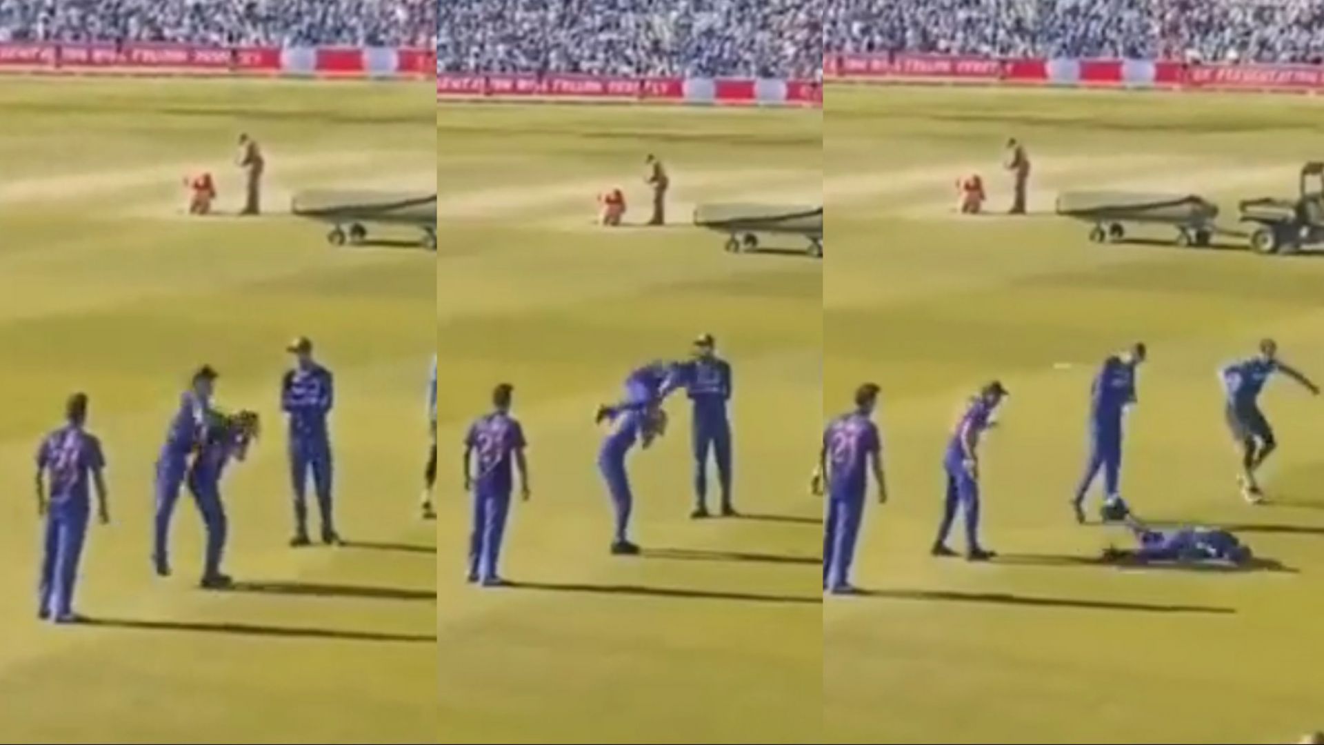 Ishan Kishan had some fun with his teammates during a break in the match (Image: Twitter)