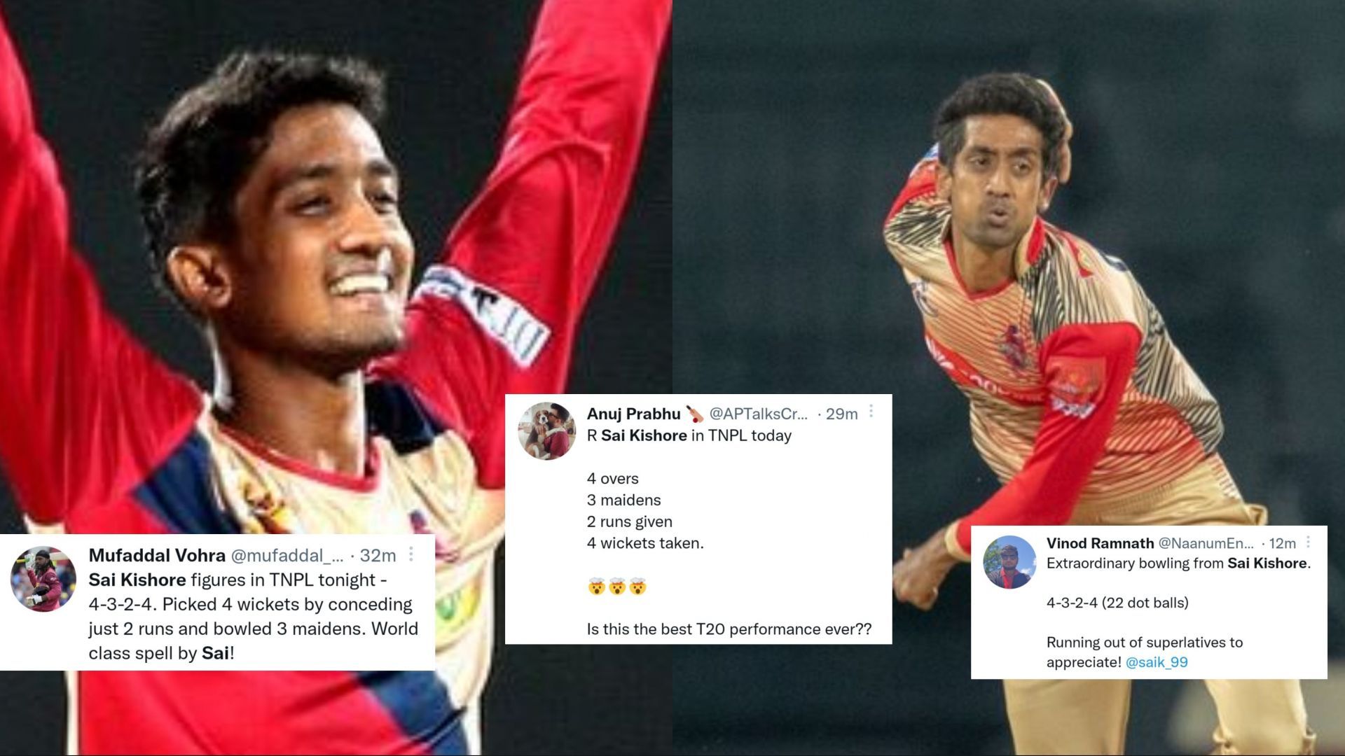 Sai Kishore bowled one of the best spells in T20 cricket history against iDream Tiruppur Tamizhans today (Image: Twitter)