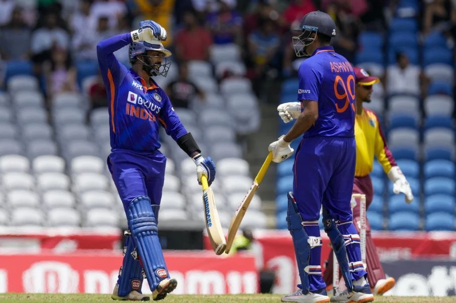 Dinesh Karthik (left) played a blazing knock in the first T20I against the West Indies [P/C: Twitter]