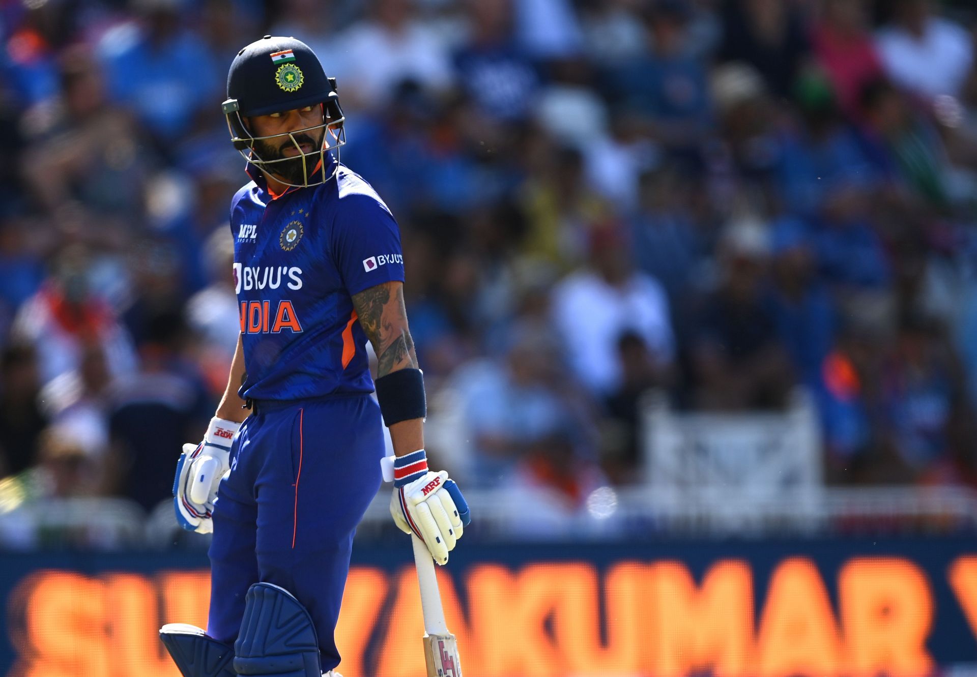 Virat Kohli looks on after being dismissed during the 3rd T20I. Pic: Getty Images