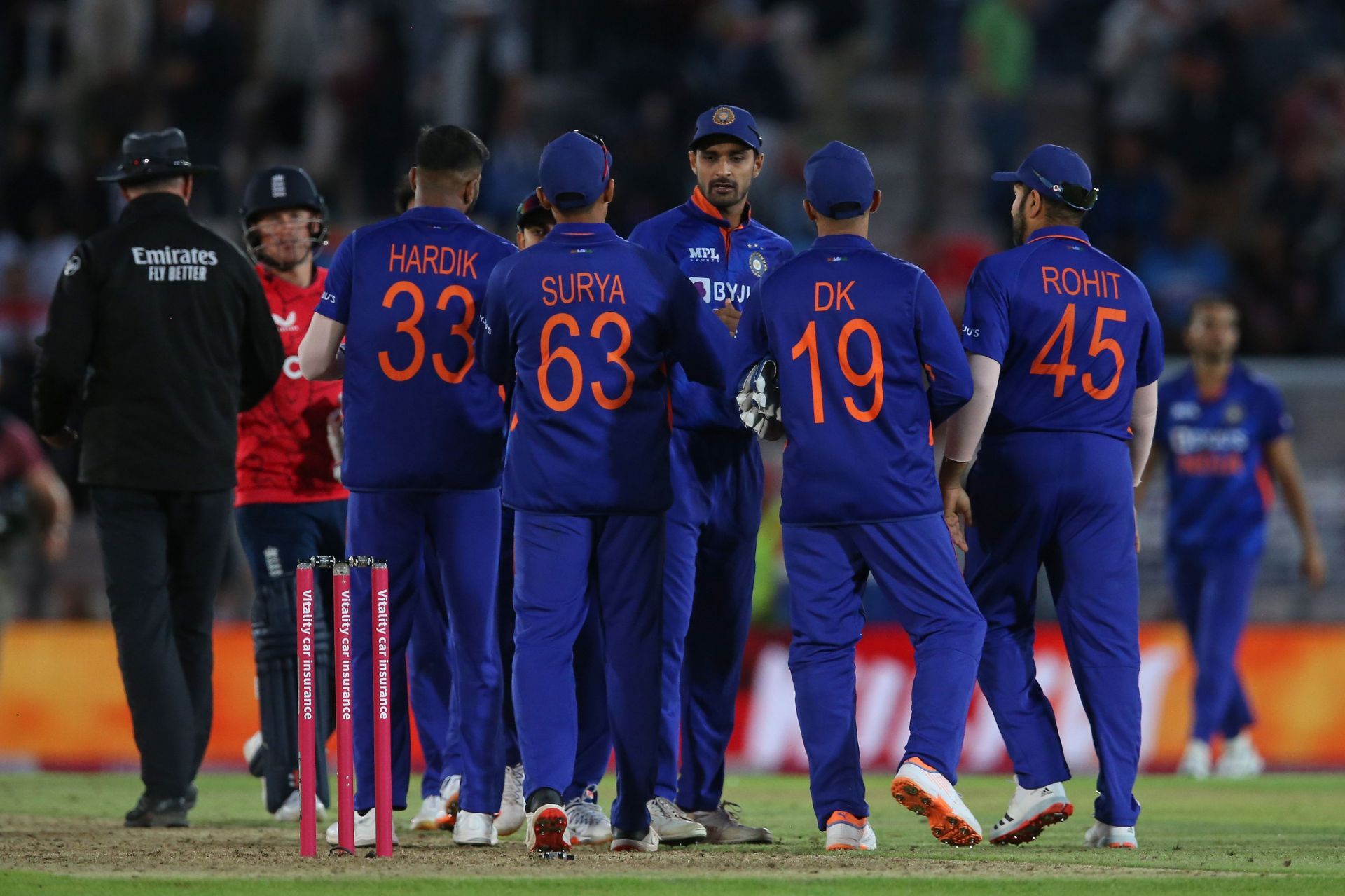 The India players celebrate their victory over England. Pic: Getty Images