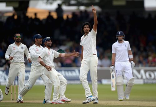 Ishant Sharma celebrates dismissing Ben Stokes during the 2014 Lord's Test. Pic: Getty Images