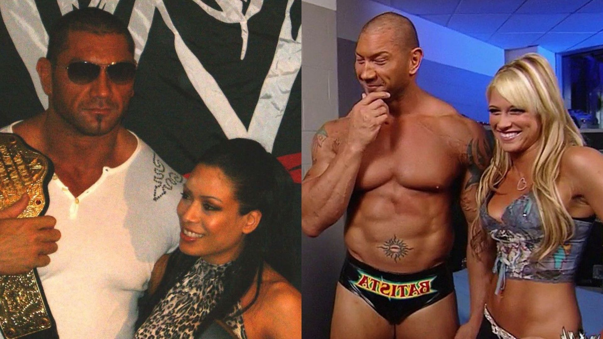 Batista with Melina (left) and with Kelly Kelly (right)