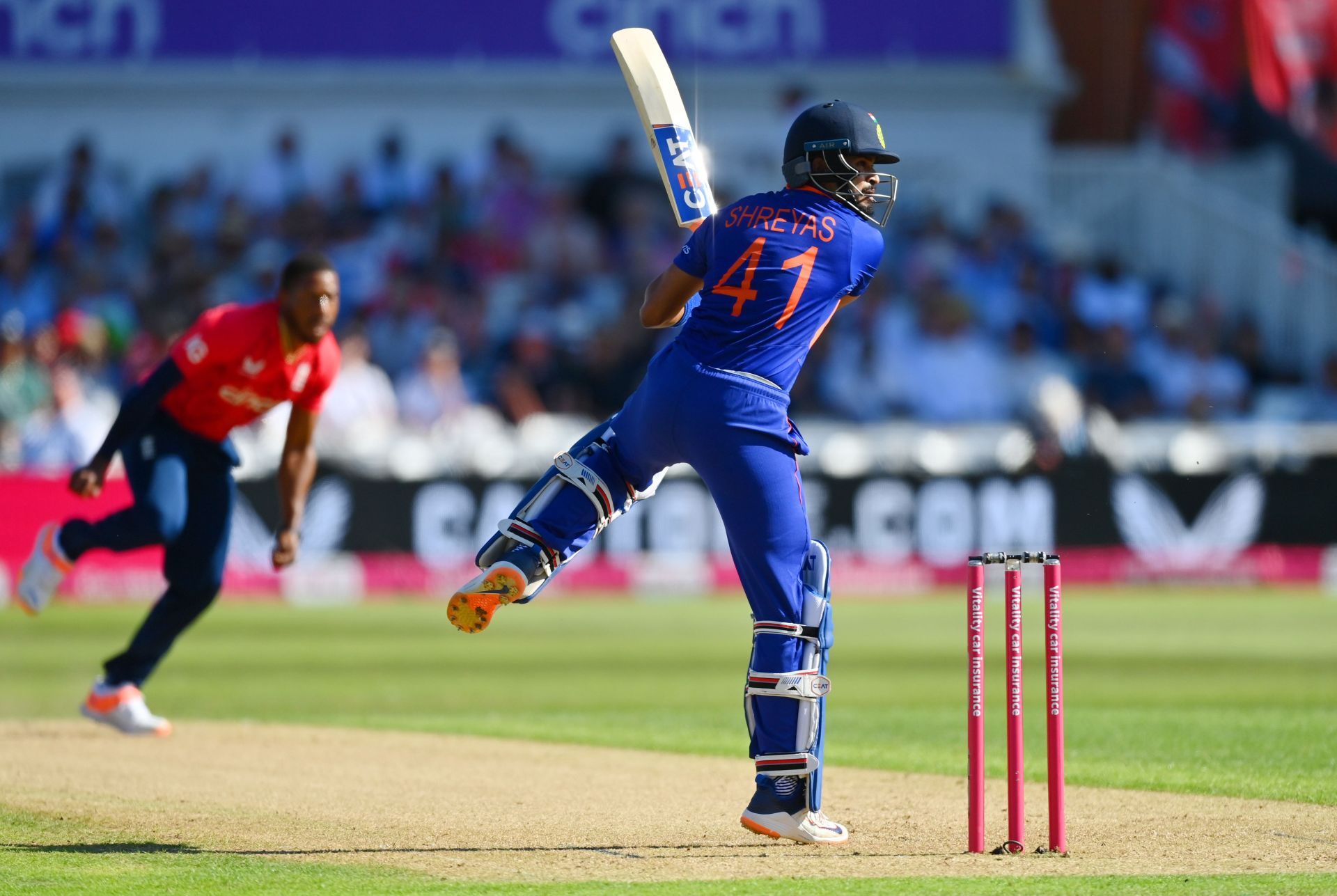 Shreyas Iyer during the third T20I in England. Pic: Getty Images