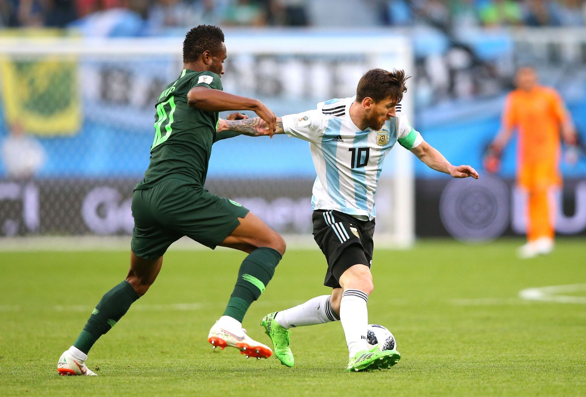 John Obi Mikel tackles Lionel Messi at 2018 FIFA World Cup