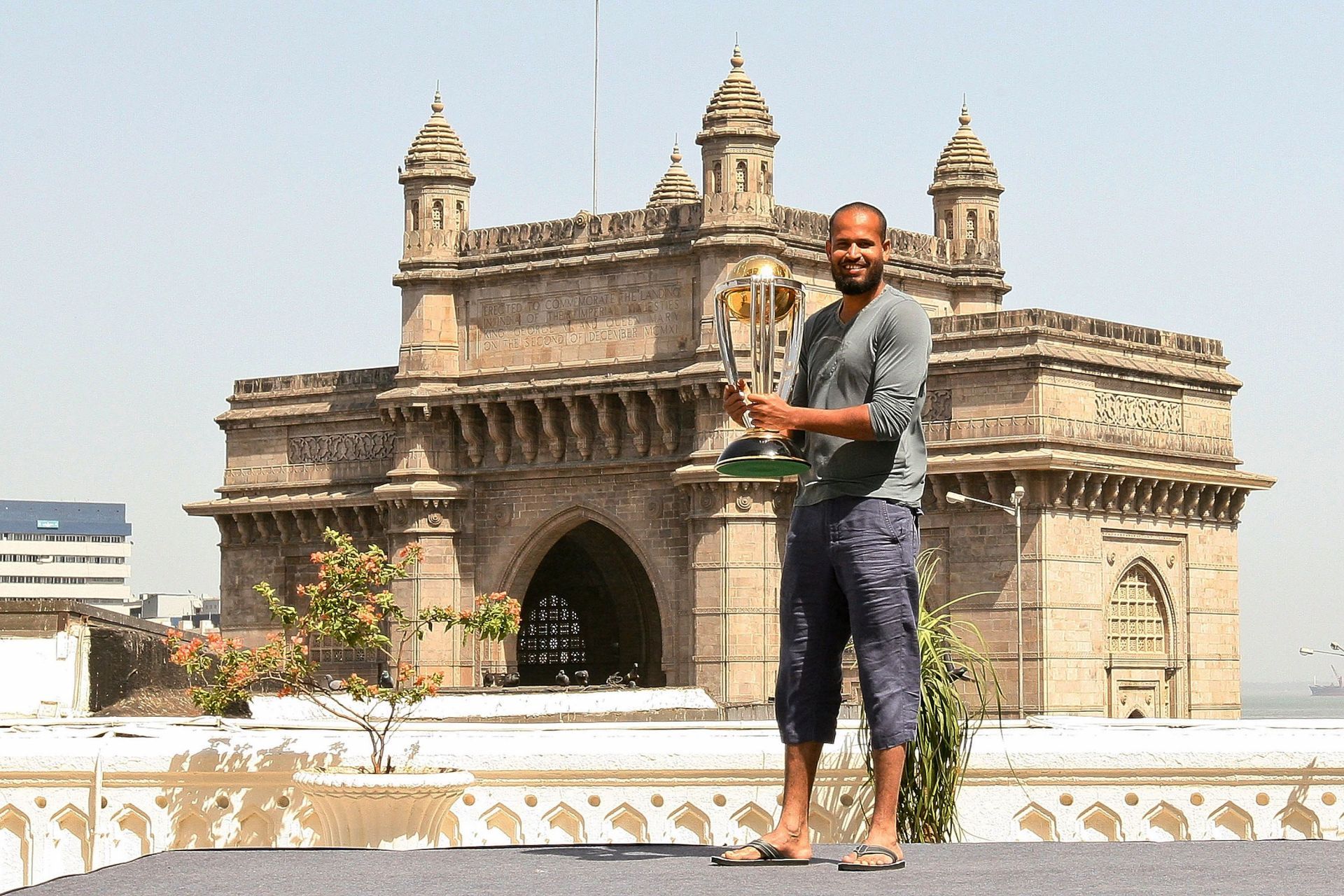 Yusuf Pathan with the 2011 Cricket World Cup trophy (Image: Getty)