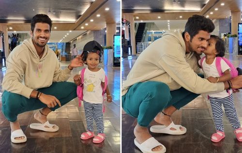 Washington Sundar (L) with T Natarajan's daughter. (Pics: Instagram)