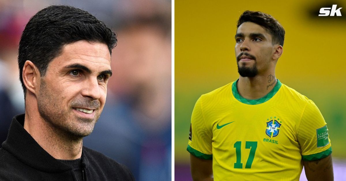 [L-to-R] Arsenal manager Mikel Arteta and Lucas Paqueta.