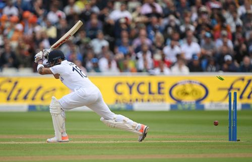 Virat Kohli misjudged the line of Matthew Potts' delivery and chopped it onto his stumps.