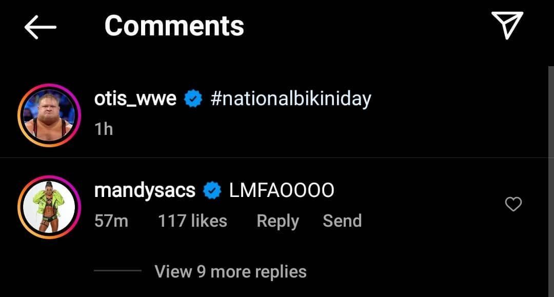 Mandy Rose's reaction to Otis' National Bikini Day post