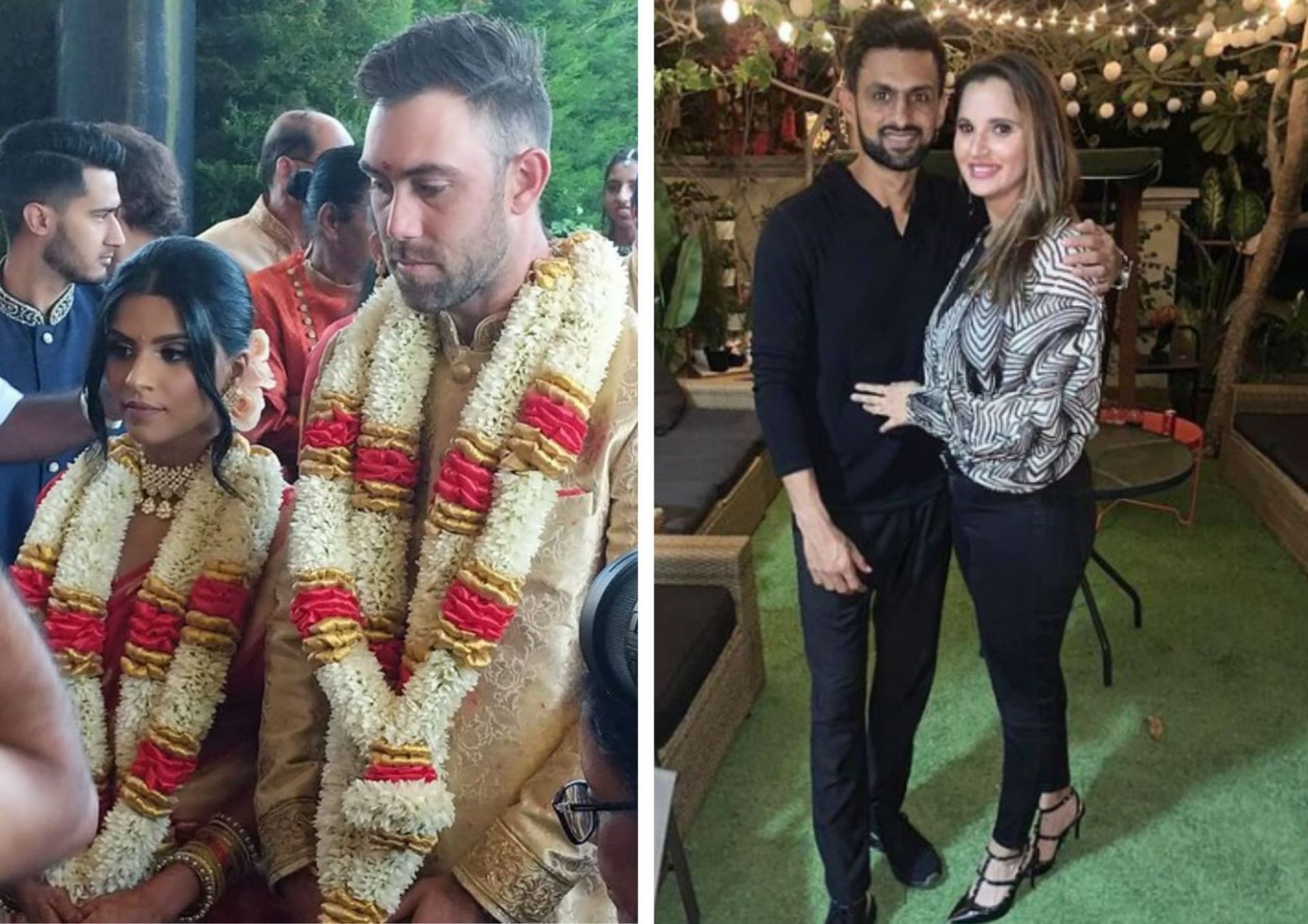 Glenn Maxwell tied the knot earlier this year while Shoaib Malik and Sania Mirza have been married for 12 years. (Picture Credits: Twitter; Instagram/Shoaib Malik).