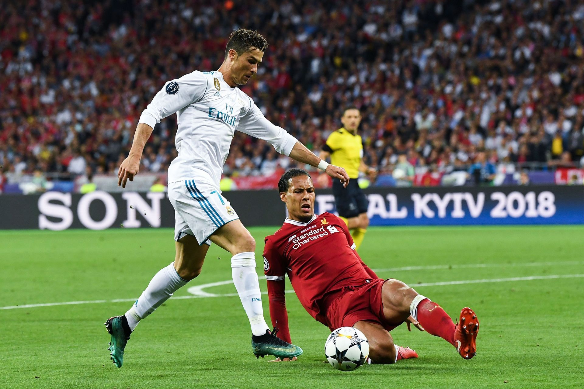Ronaldo gets past Virgil van Dijk during his Real Madrid days