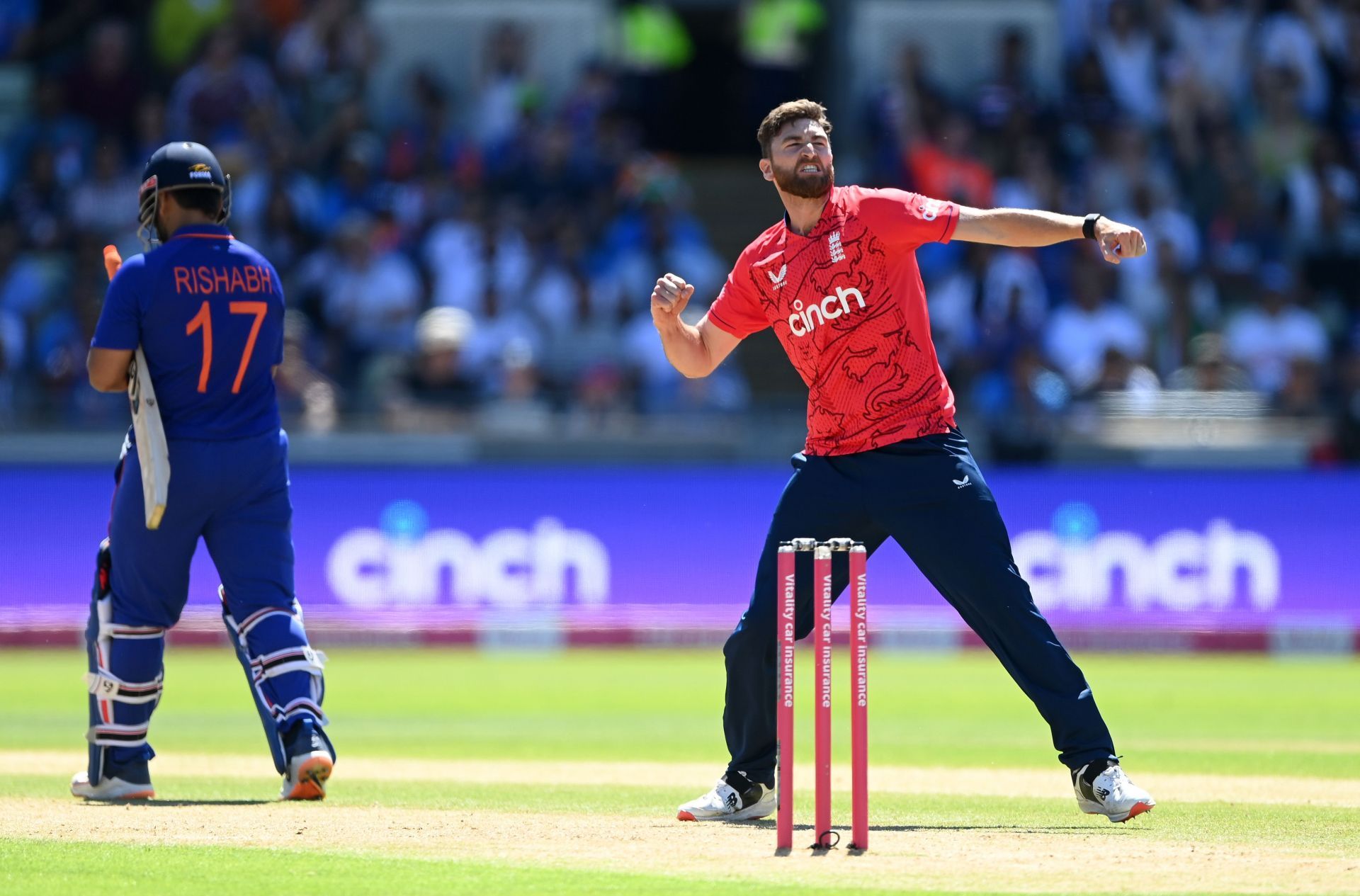 Richard Gleeson celebrates Rishabh Pant's wicket. (Credits: Getty)