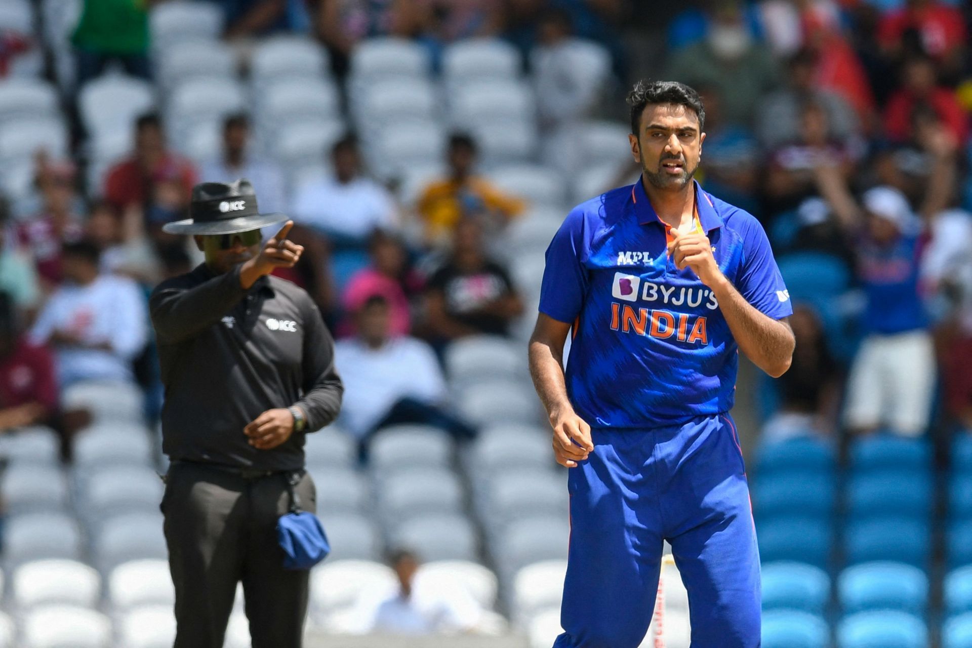 R Ashwin scalped two wickets in the first T20I against the West Indies [P/C: BCCI/Twitter]