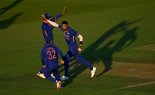 Hardik Pandya celebrates dismissing Liam Livingstone. Pic: Getty Images