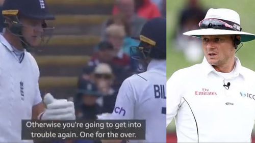 Umpire Richard Kettleborough had a chat with Stuart Broad during the first innings of the England cricket team at Edgbaston (Image: Twitter/Getty)