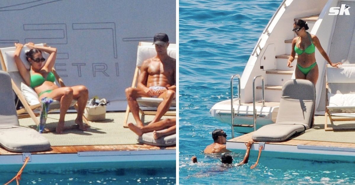 Georgina Rodriguez looked content as Cristiano Ronaldo took a dip in the water (Image credit -BackGrid)
