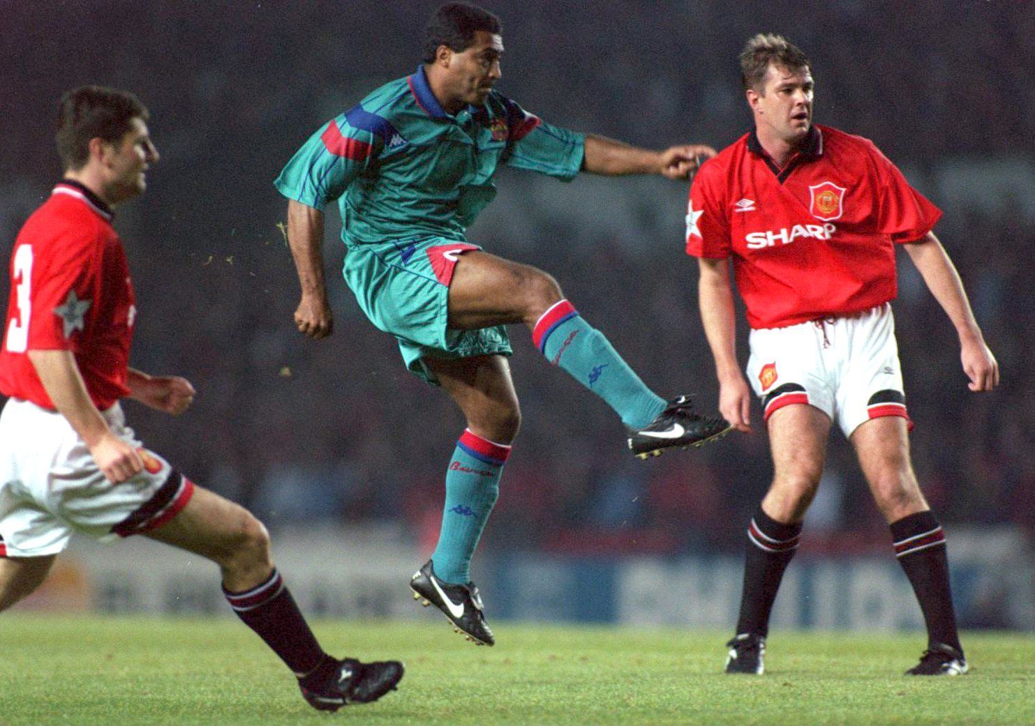 Romario in action for Barcelona against Manchester United