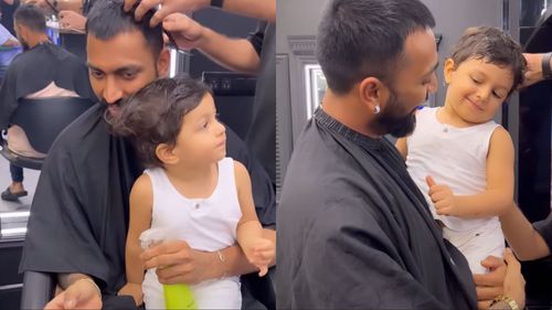 Krunal Pandya and Natasa Stankovic took Agastya for a haircut earlier today (Image: Instagram)