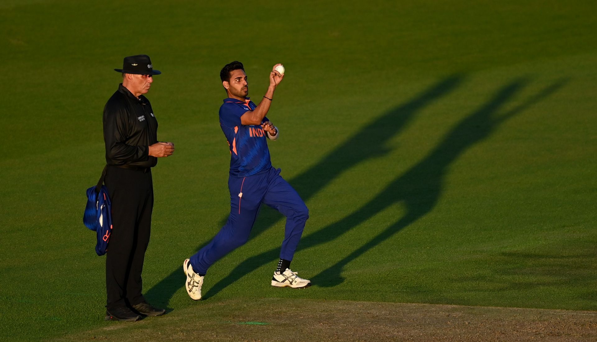 Bhuvneshwar Kumar castled Shamarh Brooks with an incoming delivery