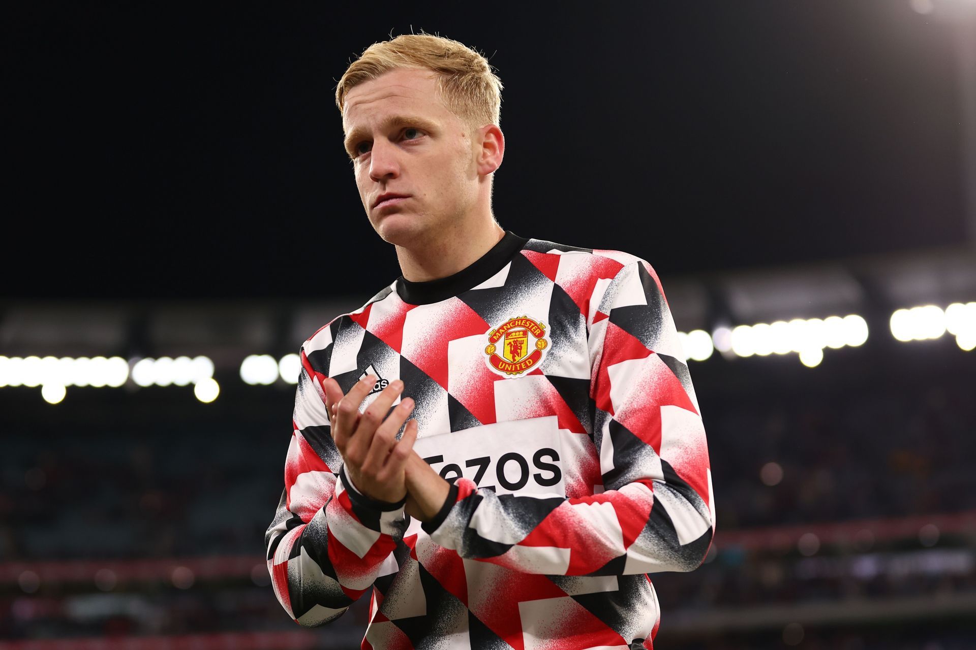Donny van de Beek during the warm-up session ahead of the pre-season friendly against Aston Villa