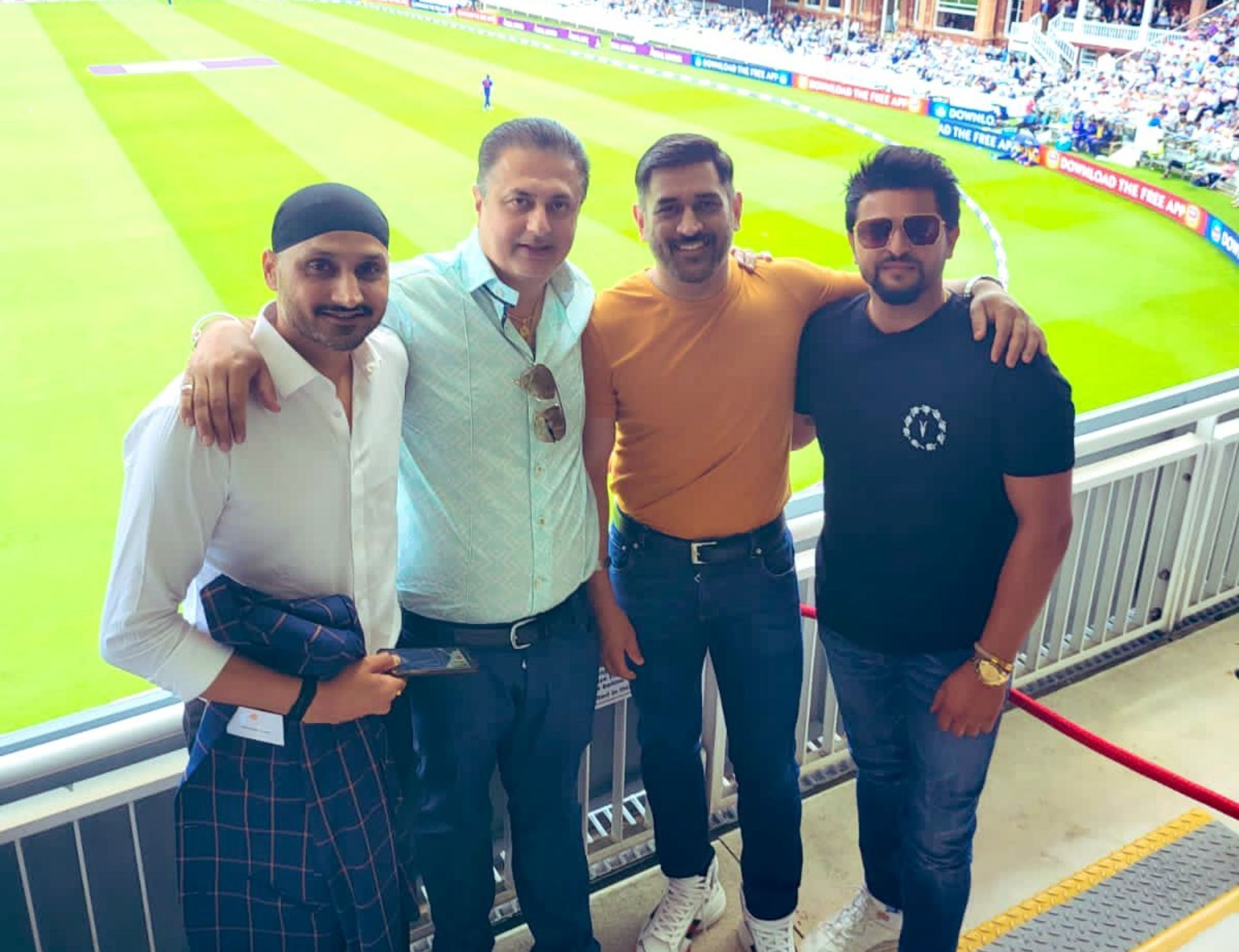 MS Dhoni, Harbhajan Singh and Suresh Raina pose at Lord’s. Pic: Suresh Raina